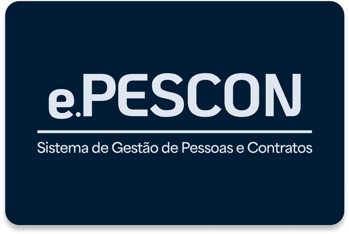 Imagem que possui fundo azul escuro com escrito ePESCON Sistema de Gestão de Contratos e Pessoas em branco.